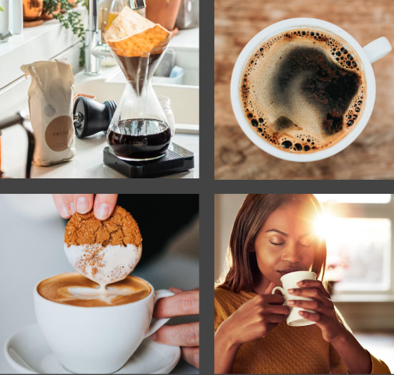 4 images of coffee