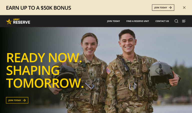 First-fold of the homepage redesign of the U.S. Army Reserve website.